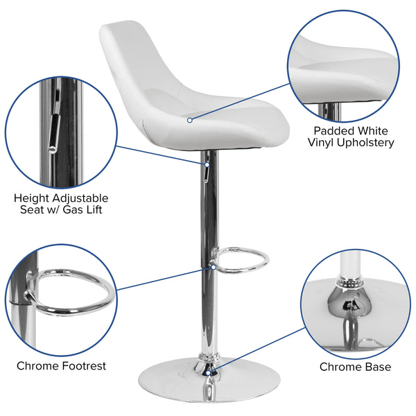 White Vinyl |#| White Vinyl Adjustable Height Gas Lift Swivel Bar Stool - Kitchen Dining Stool