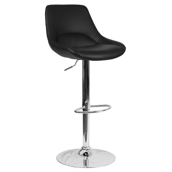 Black Vinyl |#| Black Vinyl Adjustable Height Gas Lift Swivel Bar Stool - Kitchen Dining Stool