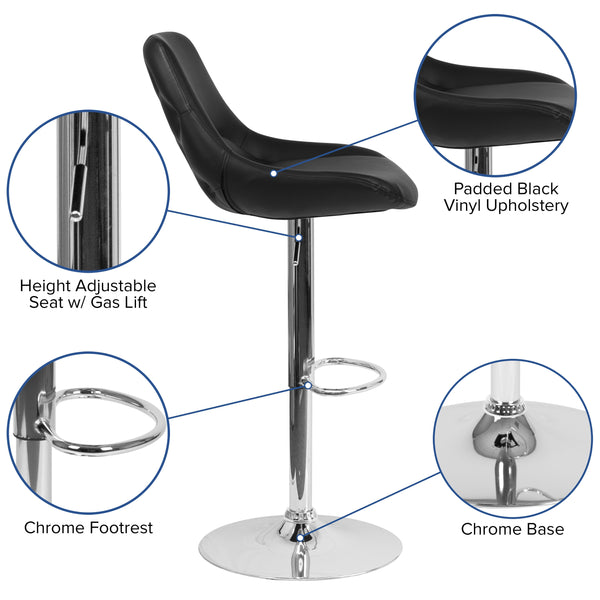 Black Vinyl |#| Black Vinyl Adjustable Height Gas Lift Swivel Bar Stool - Kitchen Dining Stool