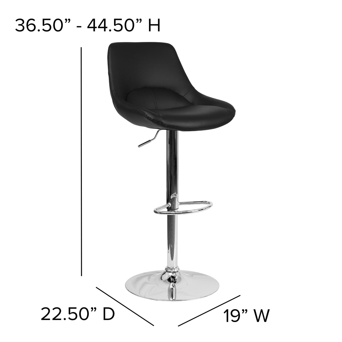 Black Vinyl |#| Black Vinyl Adjustable Height Gas Lift Swivel Bar Stool - Kitchen Dining Stool