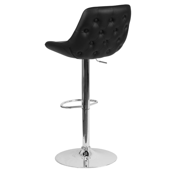 Black Vinyl |#| Black Vinyl Adjustable Height Gas Lift Swivel Bar Stool - Kitchen Dining Stool