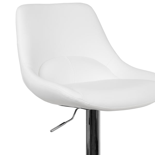 White Vinyl |#| White Vinyl Adjustable Height Gas Lift Swivel Bar Stool - Kitchen Dining Stool