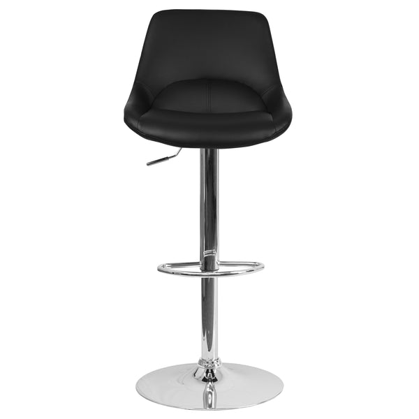 Black Vinyl |#| Black Vinyl Adjustable Height Gas Lift Swivel Bar Stool - Kitchen Dining Stool