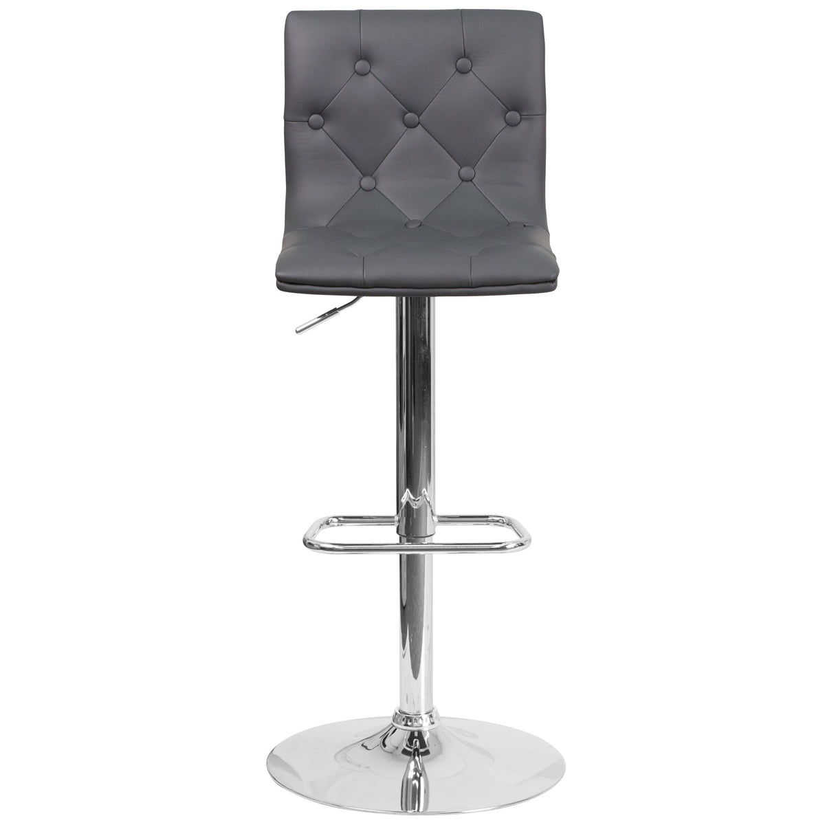 Gray |#| Contemporary Button Tufted Gray Vinyl Adjustable Barstool with Chrome Base