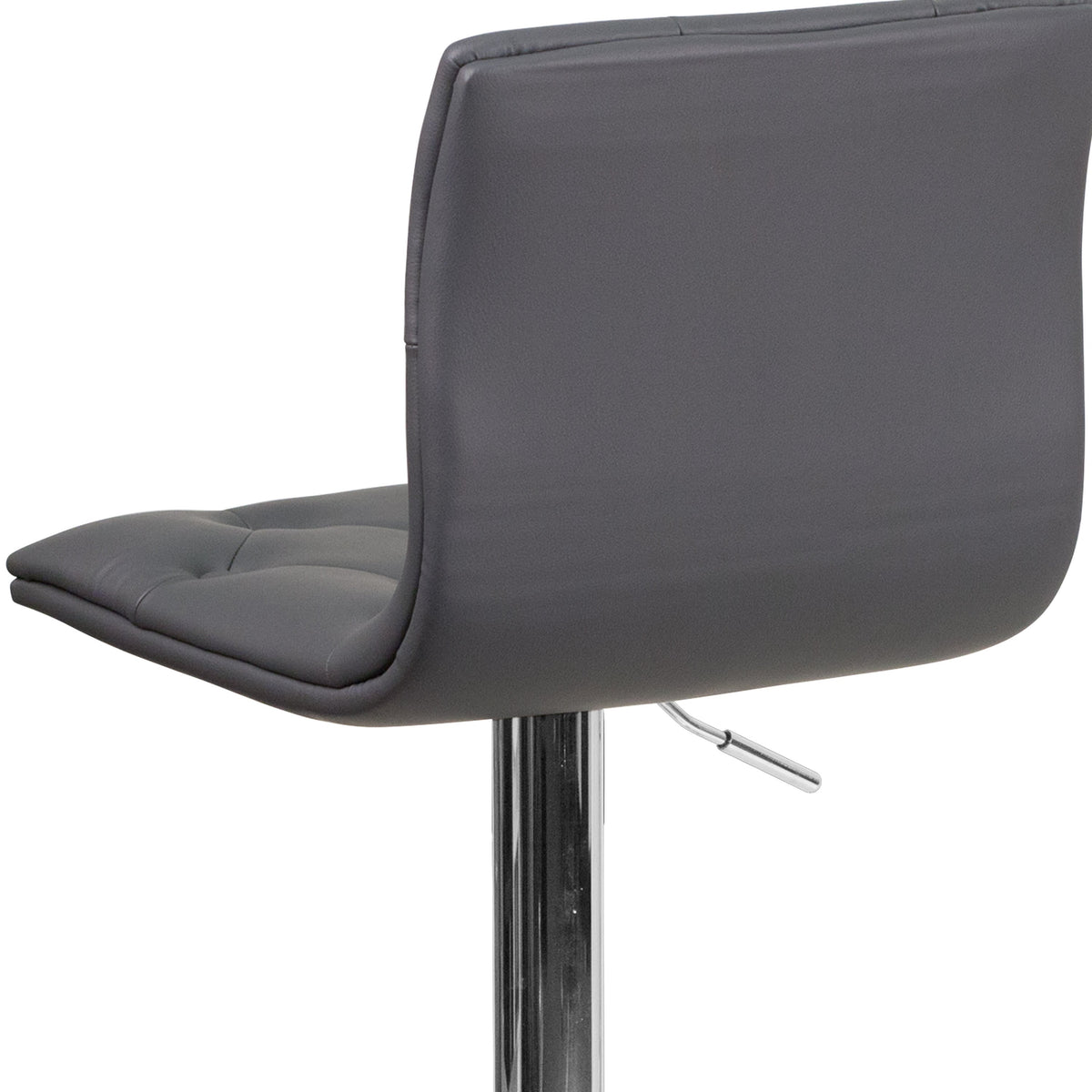 Gray |#| Contemporary Button Tufted Gray Vinyl Adjustable Barstool with Chrome Base