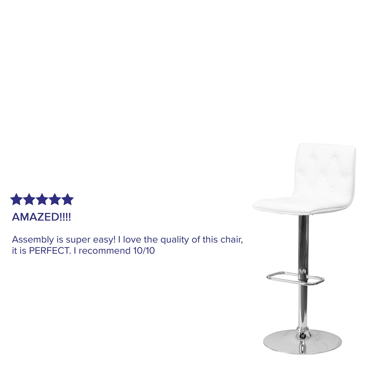 White |#| Contemporary Button Tufted White Vinyl Adjustable Barstool with Chrome Base