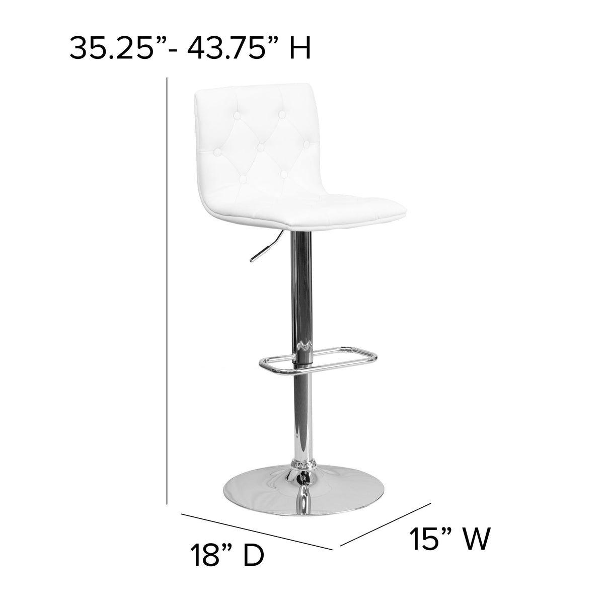 White |#| Contemporary Button Tufted White Vinyl Adjustable Barstool with Chrome Base