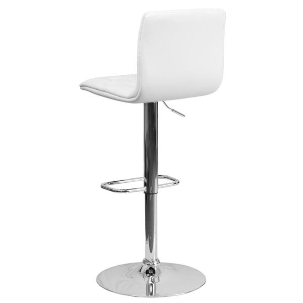 White |#| Contemporary Button Tufted White Vinyl Adjustable Barstool with Chrome Base