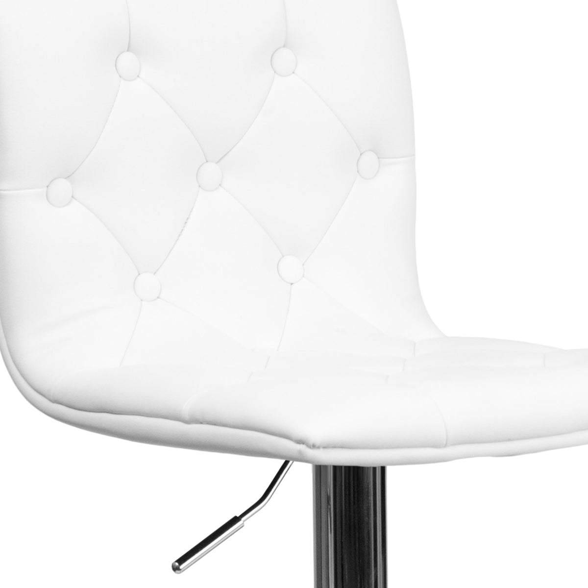 White |#| Contemporary Button Tufted White Vinyl Adjustable Barstool with Chrome Base