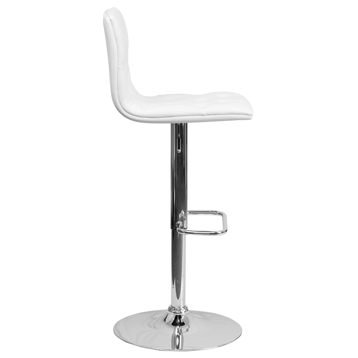 White |#| Contemporary Button Tufted White Vinyl Adjustable Barstool with Chrome Base