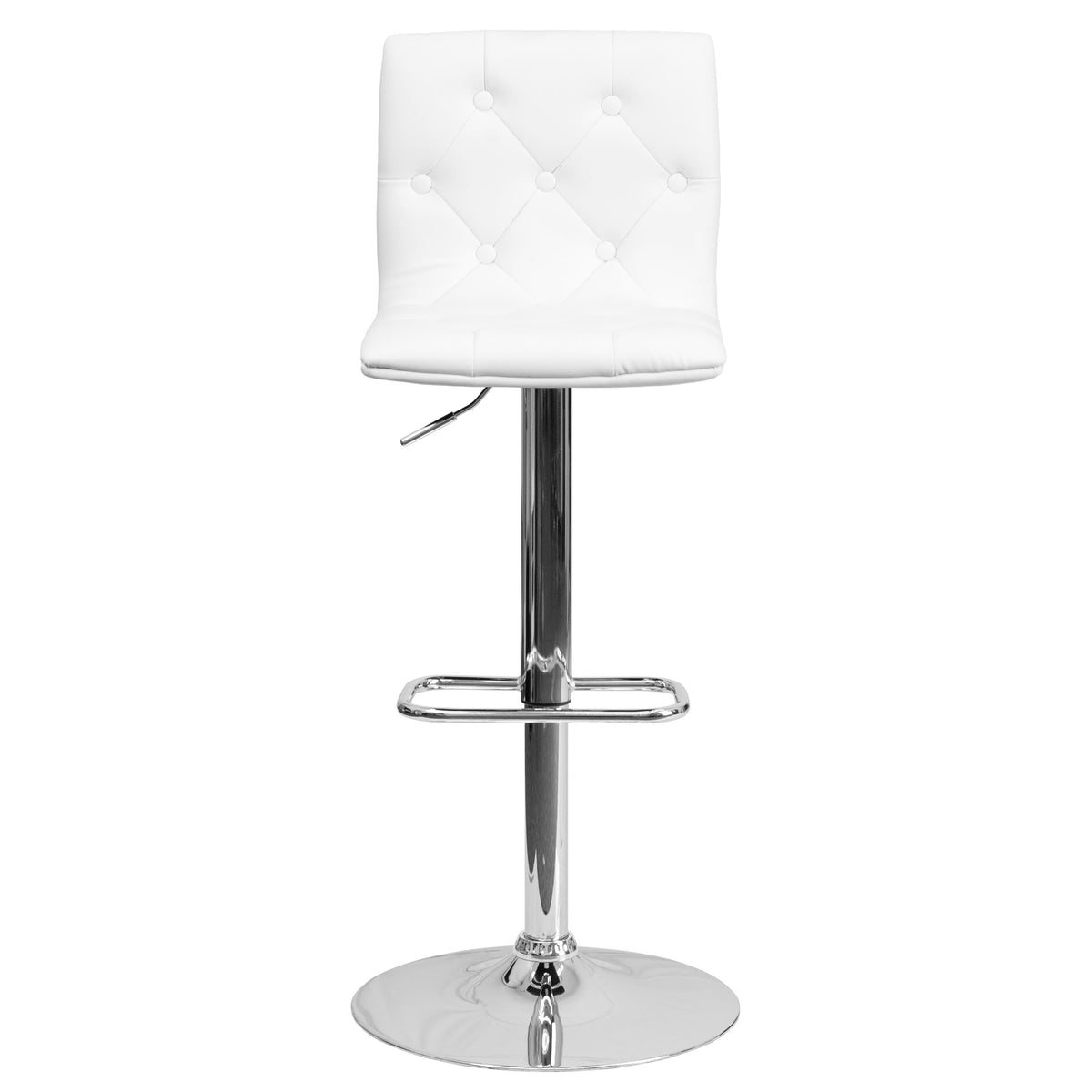 White |#| Contemporary Button Tufted White Vinyl Adjustable Barstool with Chrome Base