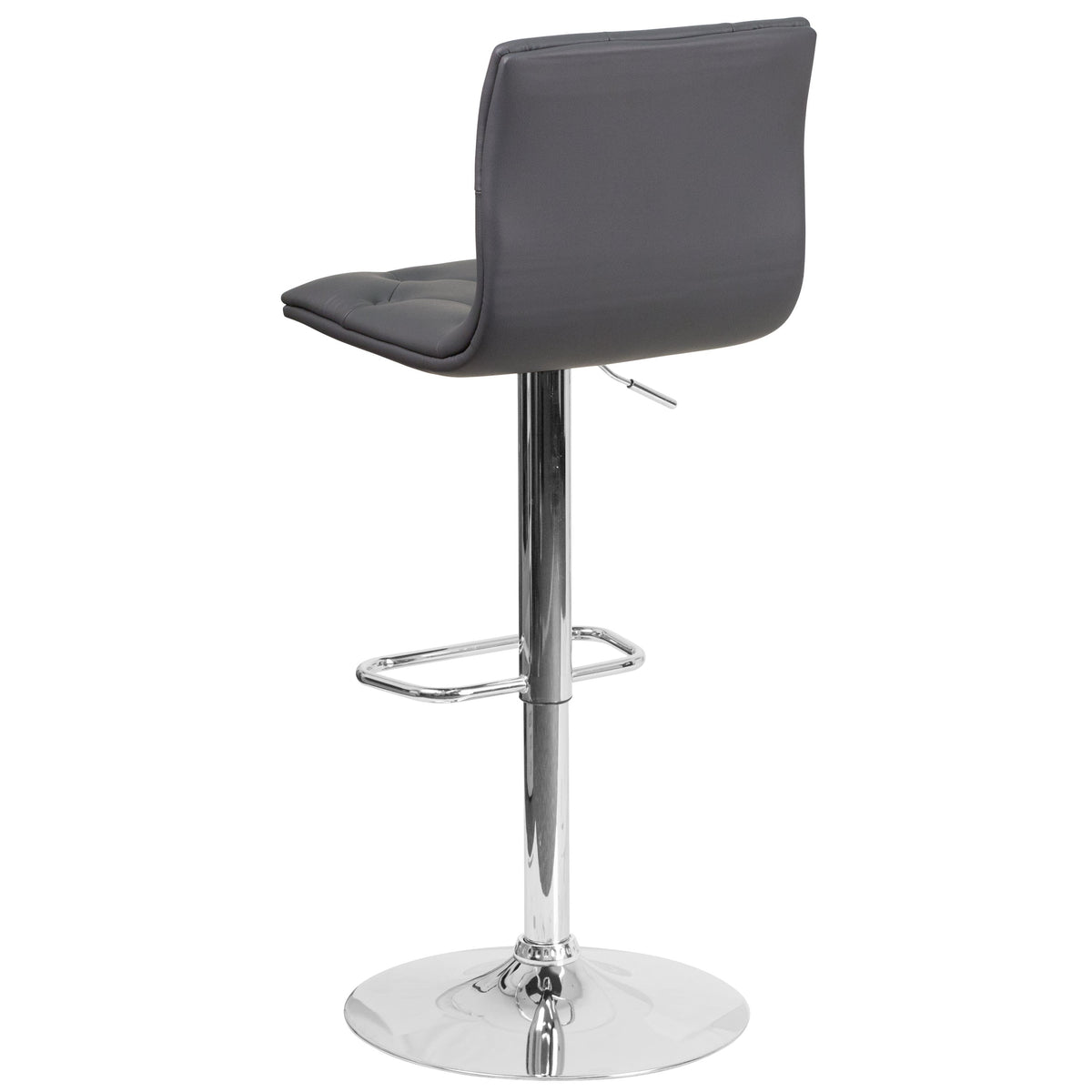 Gray |#| Contemporary Button Tufted Gray Vinyl Adjustable Barstool with Chrome Base