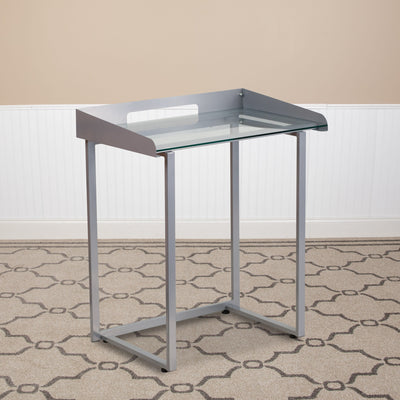 Contemporary Clear Tempered Glass Desk with Cable Management Border