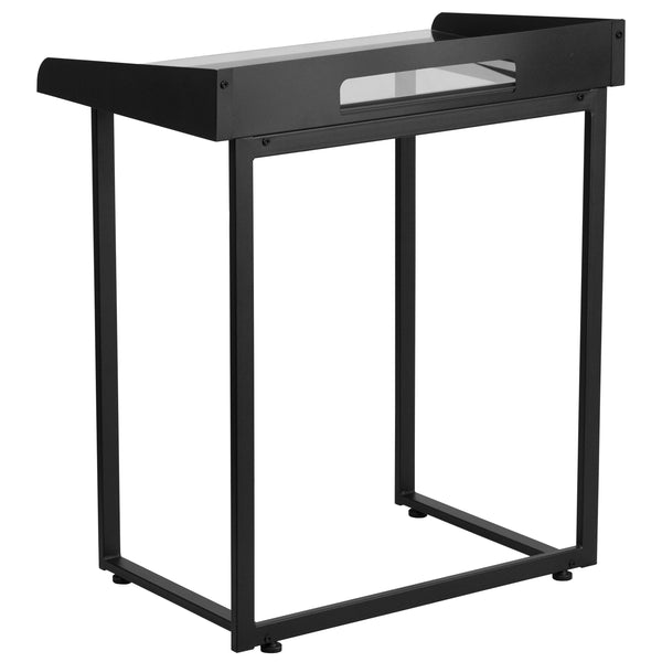 Clear Tempered Glass Desk w/ Raised Cable Management Border & Black Metal Frame