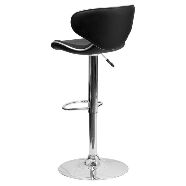 Black |#| Contemporary Cozy Mid-Back Black Vinyl Adjustable Height Barstool w/ Chrome Base