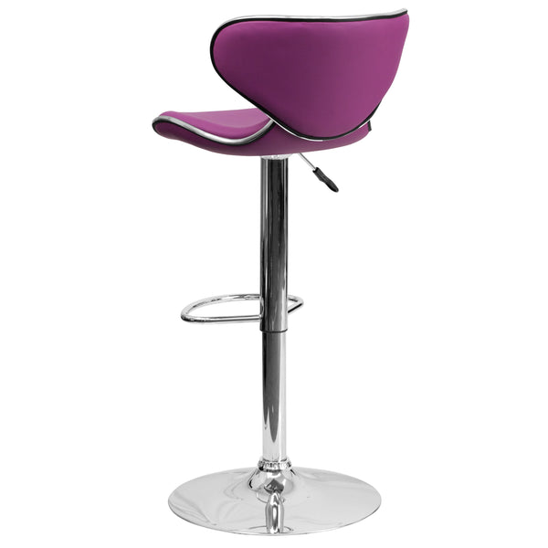 Purple |#| Contemporary Cozy Mid-Back Purple Vinyl Adjustable Height Barstool w/Chrome Base