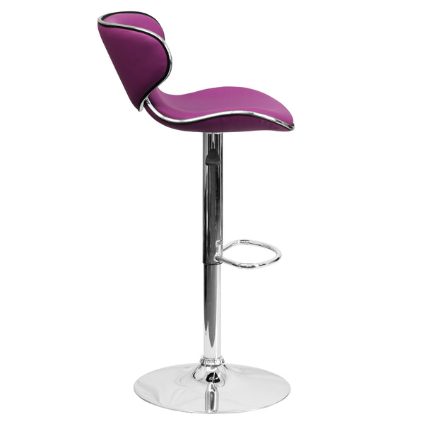 Purple |#| Contemporary Cozy Mid-Back Purple Vinyl Adjustable Height Barstool w/Chrome Base