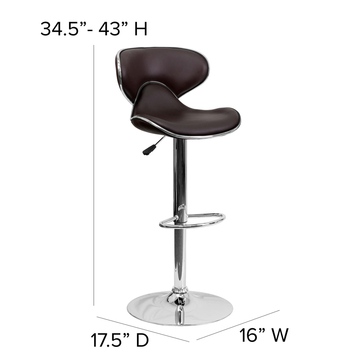 Brown |#| Contemporary Cozy Mid-Back Brown Vinyl Adjustable Height Barstool w/ Chrome Base