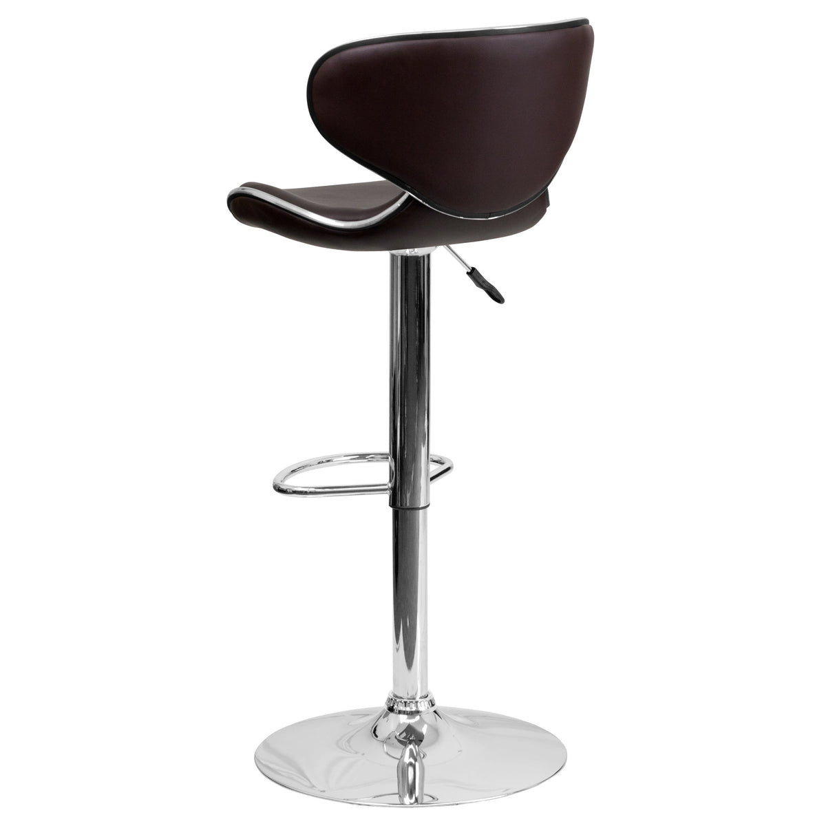 Brown |#| Contemporary Cozy Mid-Back Brown Vinyl Adjustable Height Barstool w/ Chrome Base