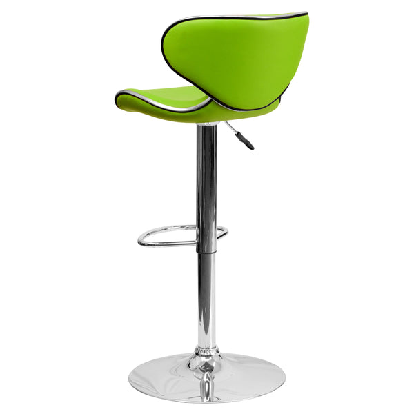 Green |#| Contemporary Cozy Mid-Back Green Vinyl Adjustable Height Barstool w/ Chrome Base