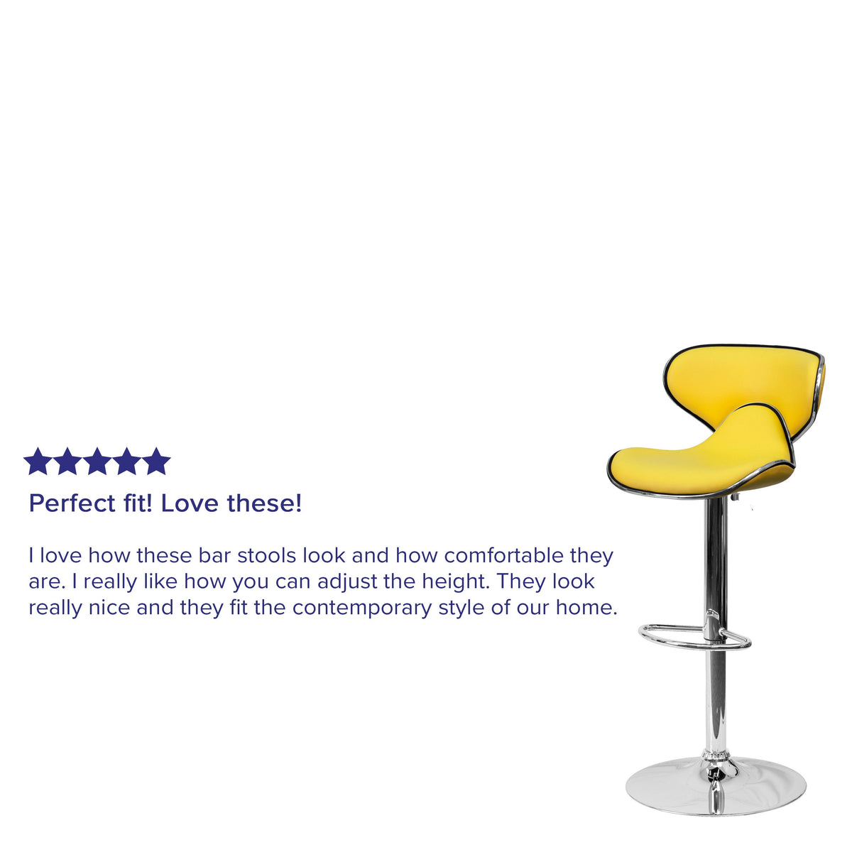 Yellow |#| Contemporary Cozy Mid-Back Yellow Vinyl Adjustable Height Barstool w/Chrome Base