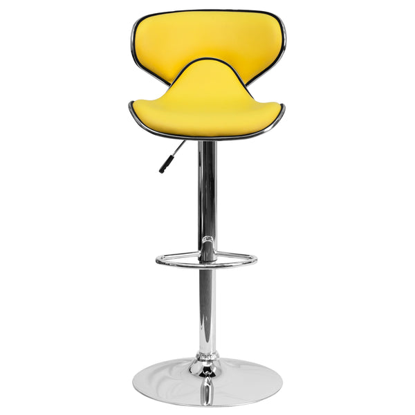 Yellow |#| Contemporary Cozy Mid-Back Yellow Vinyl Adjustable Height Barstool w/Chrome Base