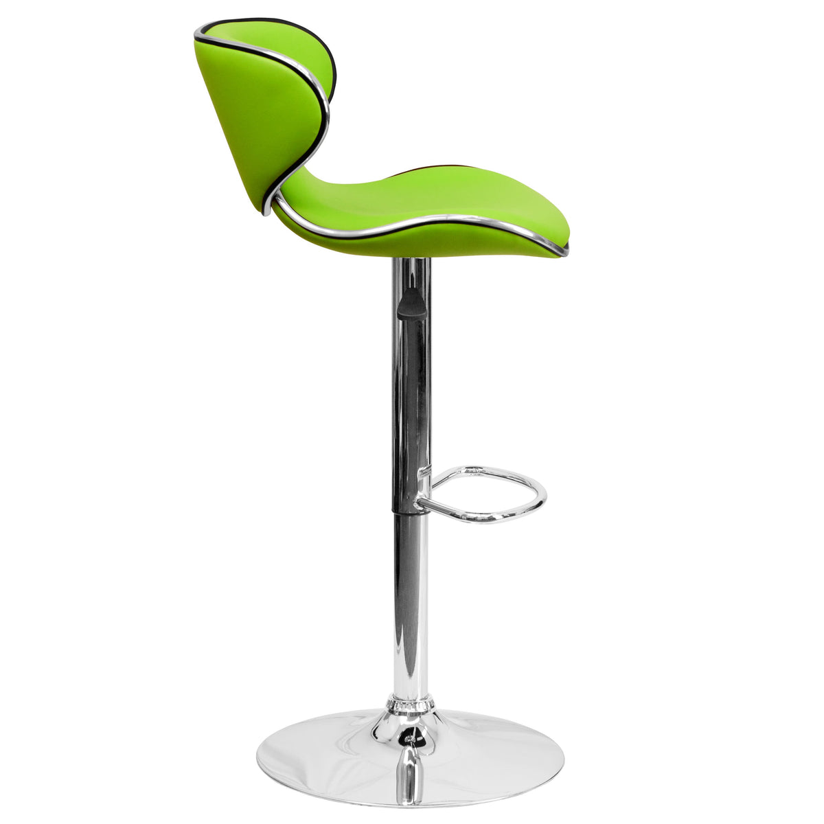 Green |#| Contemporary Cozy Mid-Back Green Vinyl Adjustable Height Barstool w/ Chrome Base