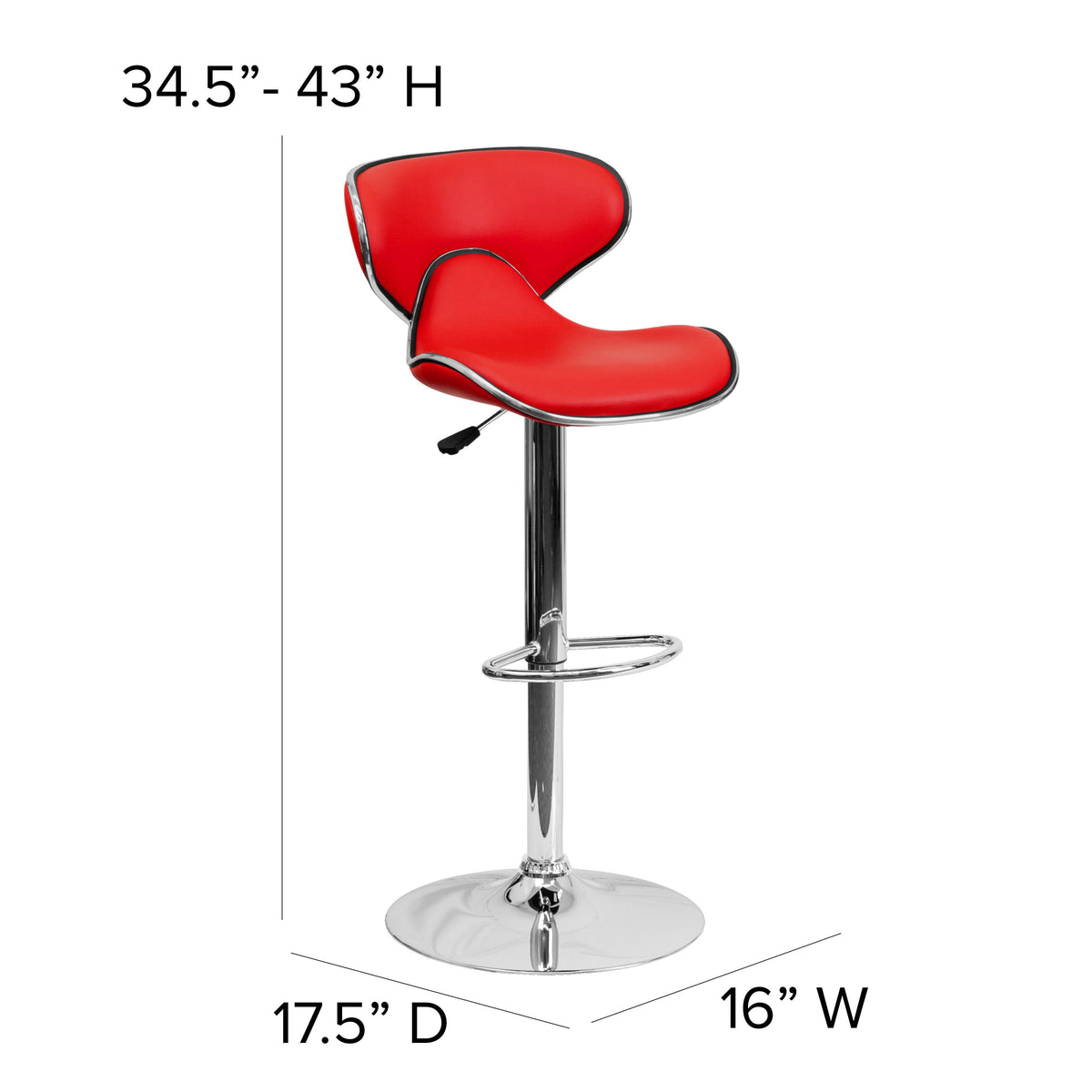 Red |#| Contemporary Cozy Mid-Back Red Vinyl Adjustable Height Barstool with Chrome Base