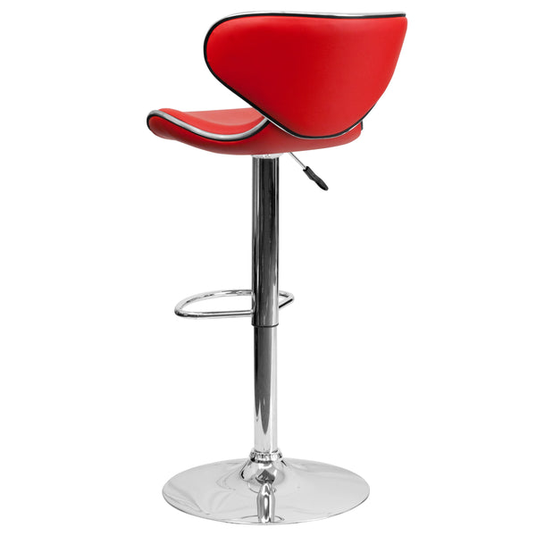 Red |#| Contemporary Cozy Mid-Back Red Vinyl Adjustable Height Barstool with Chrome Base