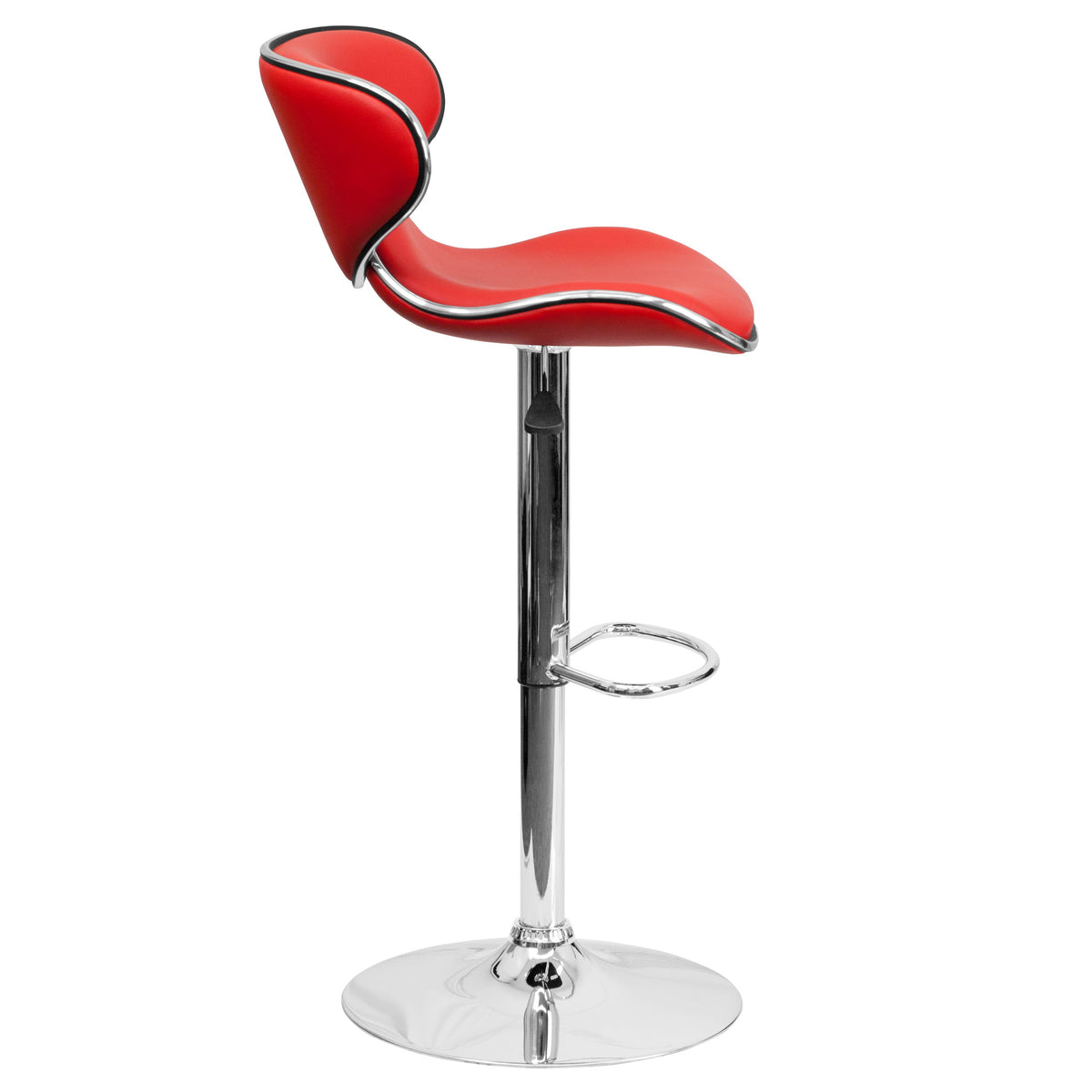 Red |#| Contemporary Cozy Mid-Back Red Vinyl Adjustable Height Barstool with Chrome Base