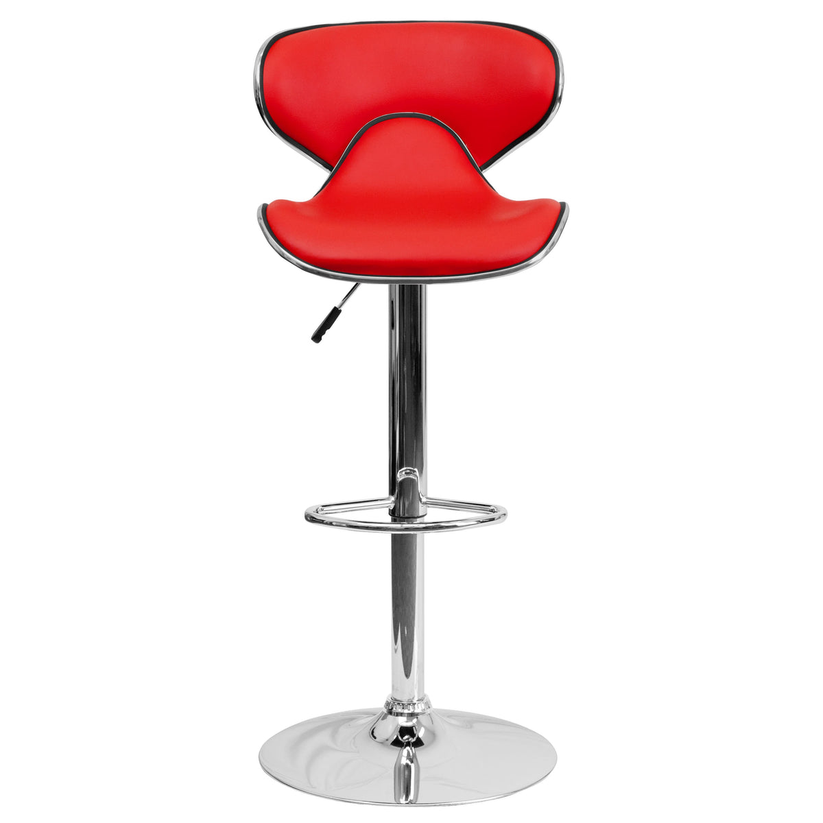 Red |#| Contemporary Cozy Mid-Back Red Vinyl Adjustable Height Barstool with Chrome Base