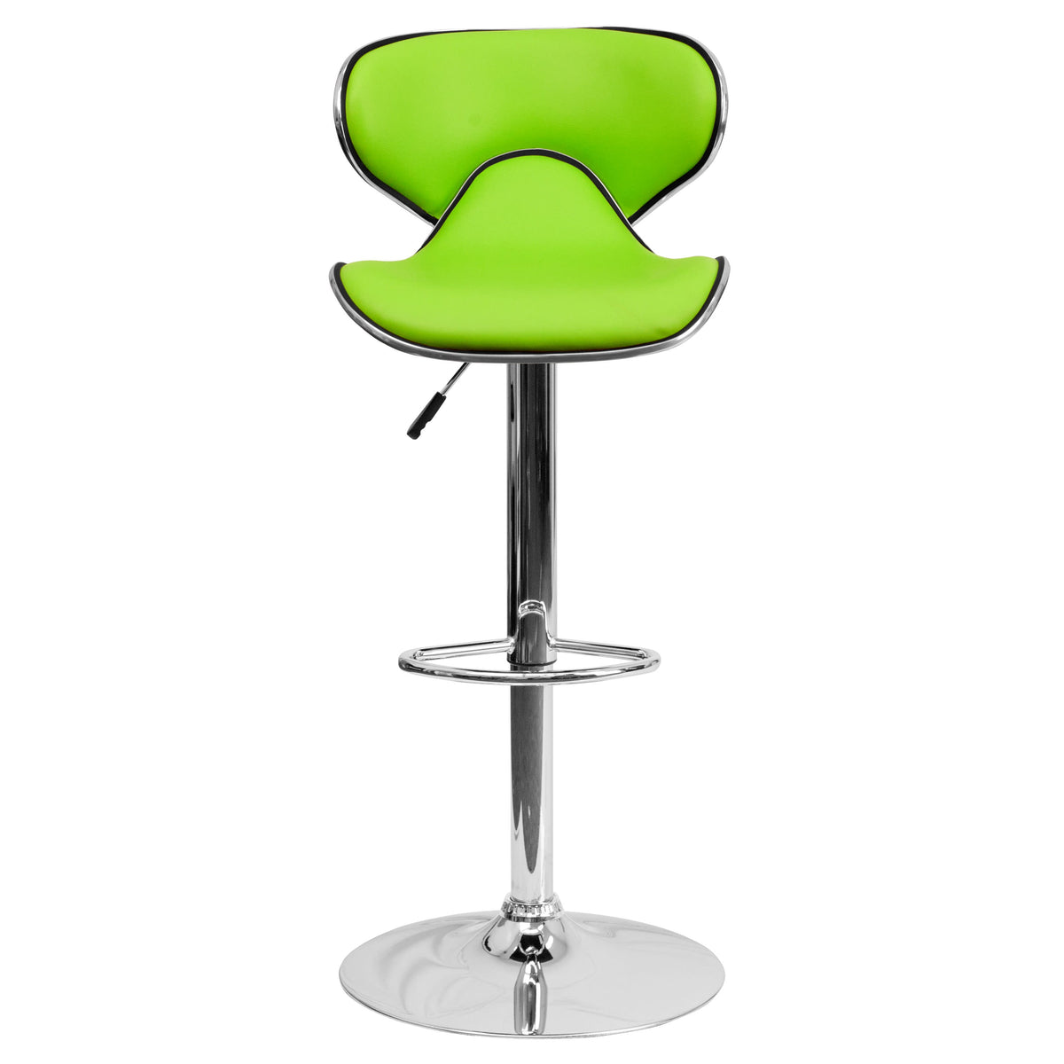 Green |#| Contemporary Cozy Mid-Back Green Vinyl Adjustable Height Barstool w/ Chrome Base