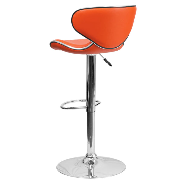 Orange |#| Contemporary Cozy Mid-Back Orange Vinyl Adjustable Height Barstool w/Chrome Base