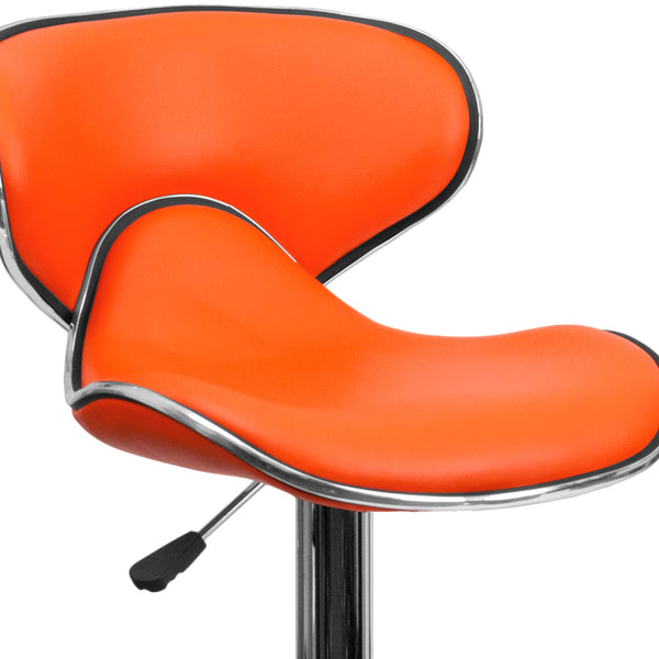 Orange |#| Contemporary Cozy Mid-Back Orange Vinyl Adjustable Height Barstool w/Chrome Base