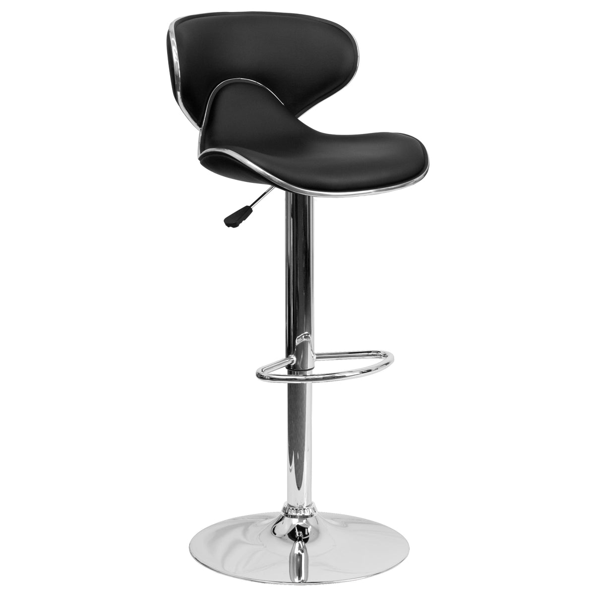 Black |#| Contemporary Cozy Mid-Back Black Vinyl Adjustable Height Barstool w/ Chrome Base