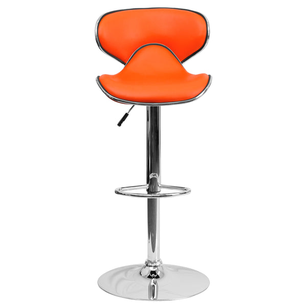 Orange |#| Contemporary Cozy Mid-Back Orange Vinyl Adjustable Height Barstool w/Chrome Base