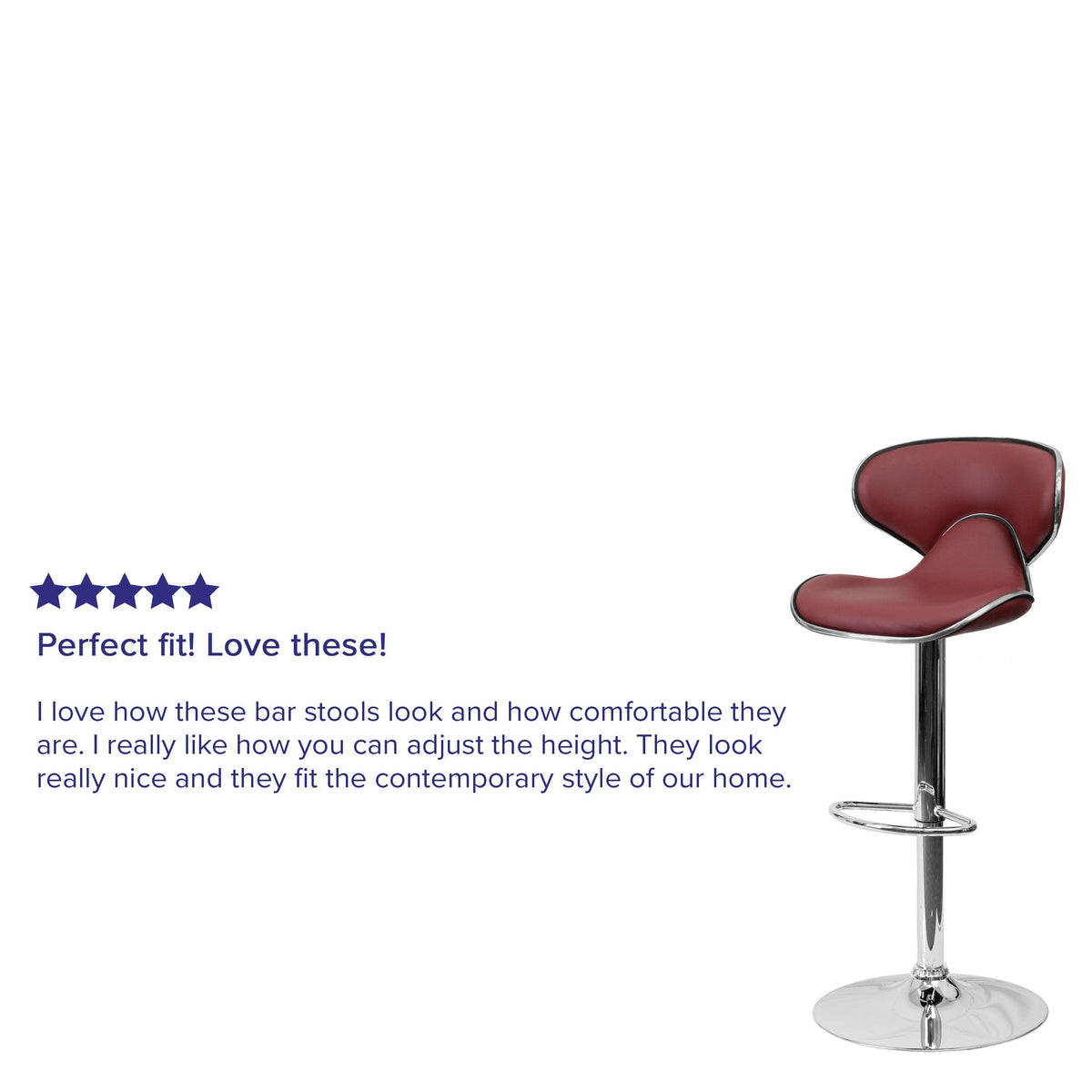 Burgundy |#| Contemporary Mid-Back Burgundy Vinyl Adjustable Height Barstool w/ Chrome Base