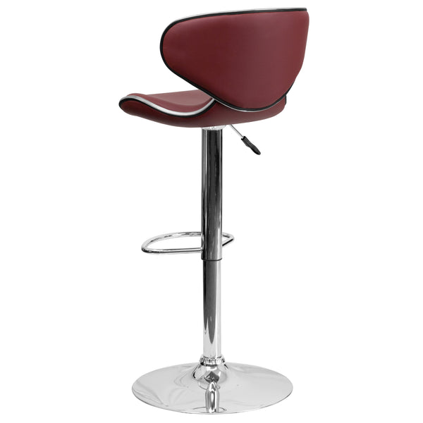 Burgundy |#| Contemporary Mid-Back Burgundy Vinyl Adjustable Height Barstool w/ Chrome Base