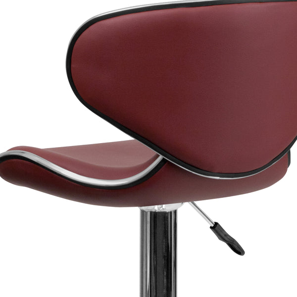 Burgundy |#| Contemporary Mid-Back Burgundy Vinyl Adjustable Height Barstool w/ Chrome Base