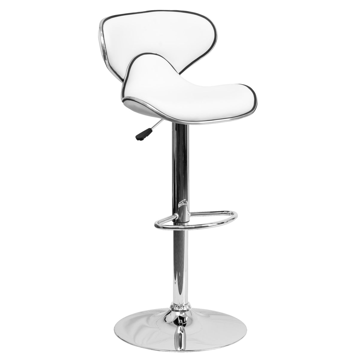 White |#| Contemporary Cozy Mid-Back White Vinyl Adjustable Height Barstool w/ Chrome Base