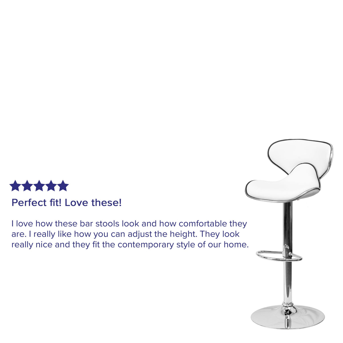 White |#| Contemporary Cozy Mid-Back White Vinyl Adjustable Height Barstool w/ Chrome Base