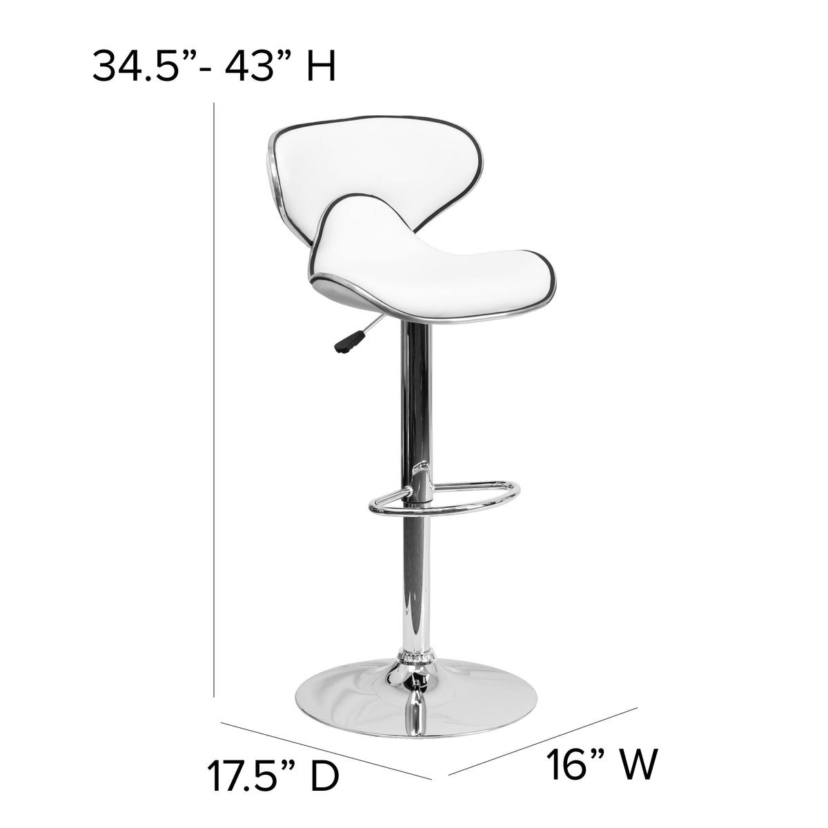 White |#| Contemporary Cozy Mid-Back White Vinyl Adjustable Height Barstool w/ Chrome Base