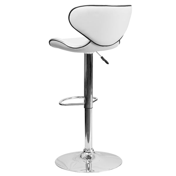 White |#| Contemporary Cozy Mid-Back White Vinyl Adjustable Height Barstool w/ Chrome Base