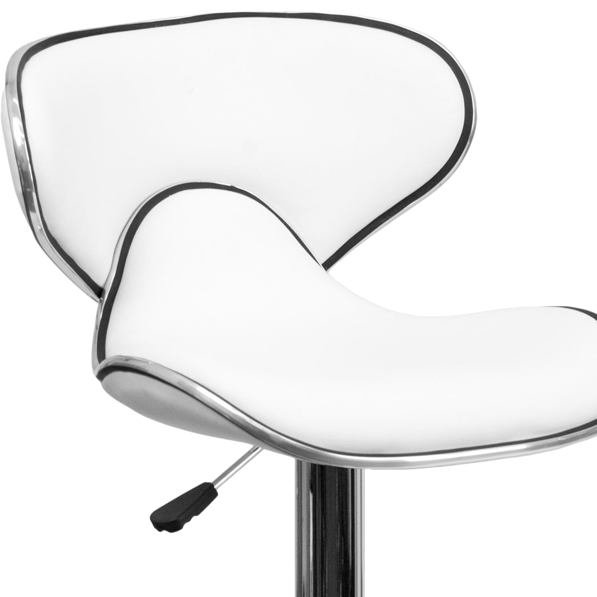 White |#| Contemporary Cozy Mid-Back White Vinyl Adjustable Height Barstool w/ Chrome Base