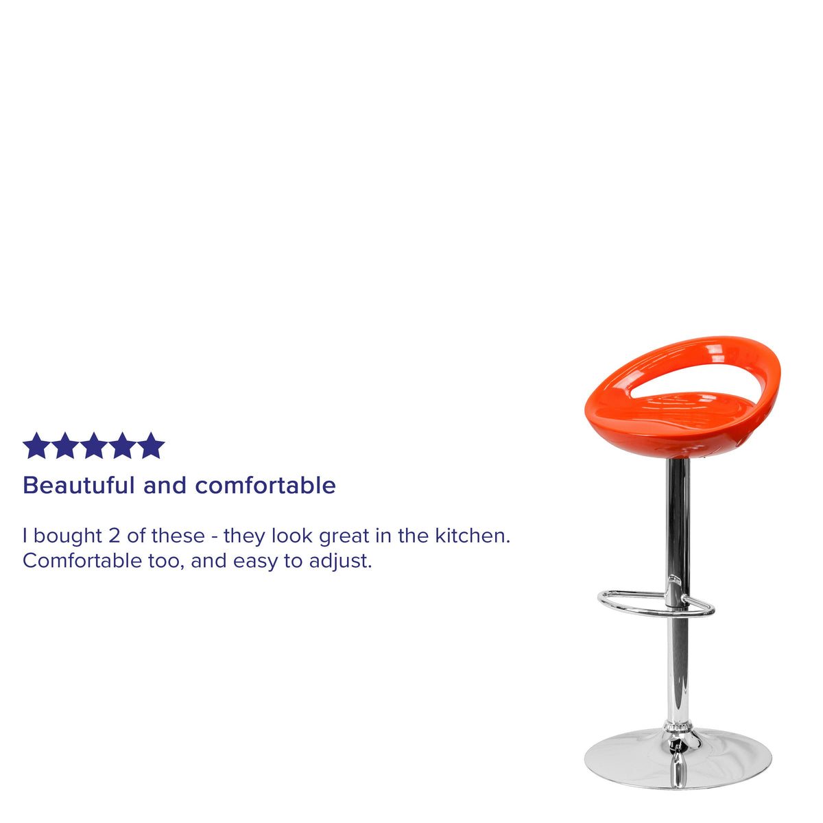 Orange |#| Orange Plastic Adjustable Height Barstool w/ Rounded Cutout Back & Chrome Base