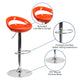 Orange |#| Orange Plastic Adjustable Height Barstool w/ Rounded Cutout Back & Chrome Base