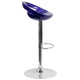 Blue |#| Blue Plastic Adjustable Height Barstool with Rounded Cutout Back & Chrome Base