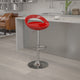 Red |#| Red Plastic Adjustable Height Barstool with Rounded Cutout Back and Chrome Base