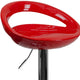 Red |#| Red Plastic Adjustable Height Barstool with Rounded Cutout Back and Chrome Base