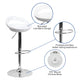 White |#| White Plastic Adjustable Height Barstool with Rounded Cutout Back & Chrome Base